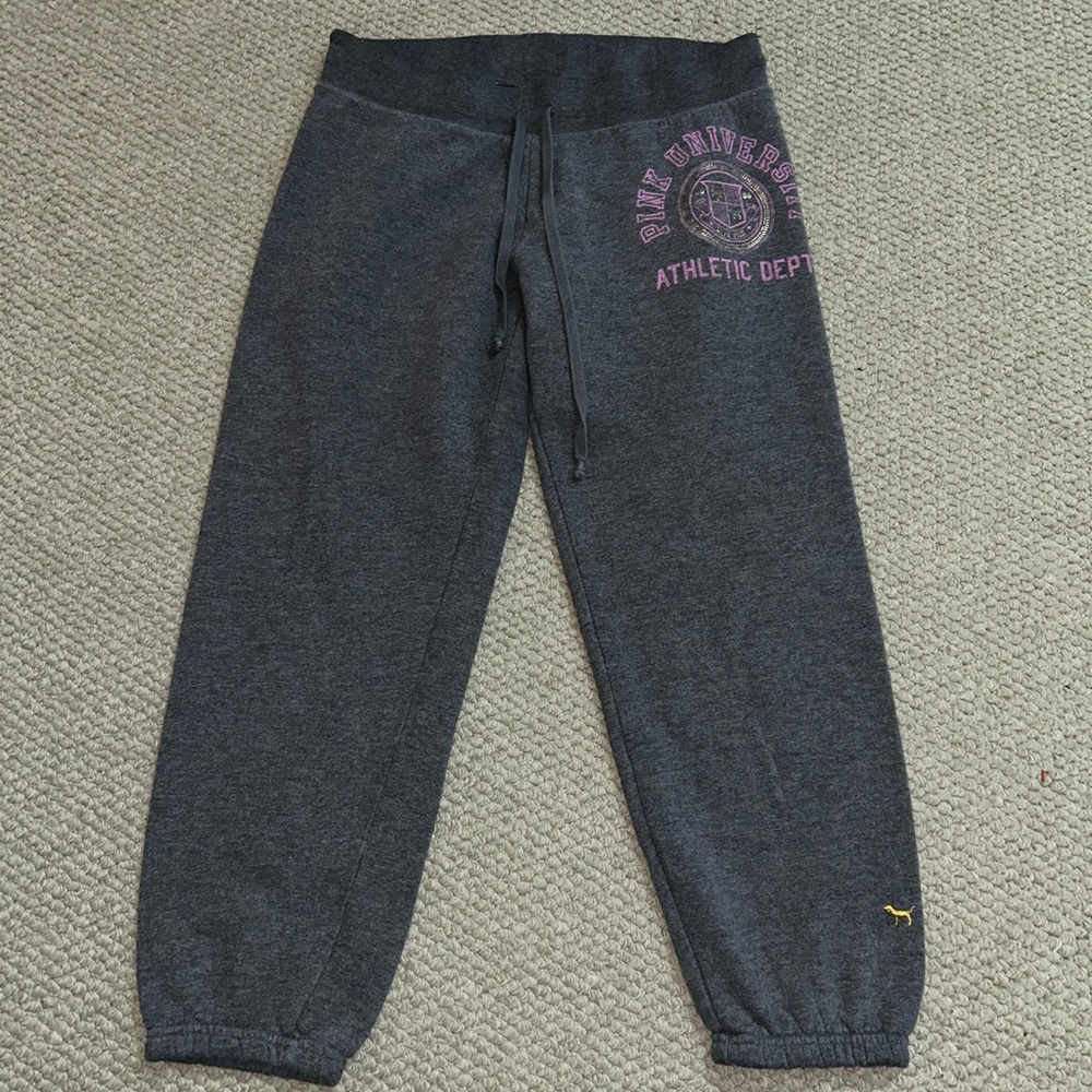 PINK Victoria's Secret Charcoal Joggers with Purple Logo